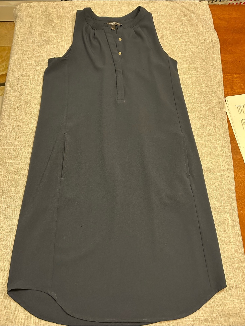 Banana Republic Navy Sleeveless Shift Dress with Button Detail